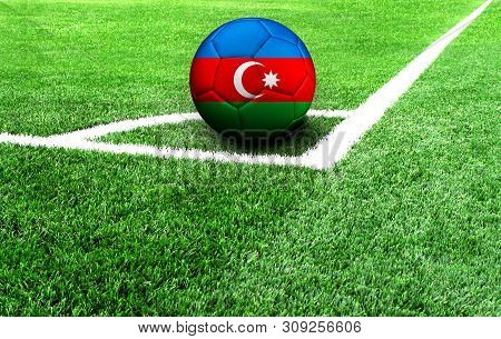 Soccer Ball On A Green Field, Flag Of Azerbaijan