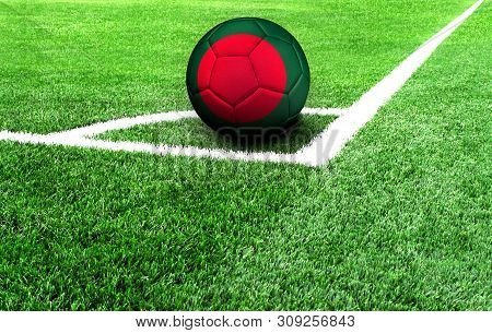 Soccer Ball On A Green Field, Flag Of Bangladesh
