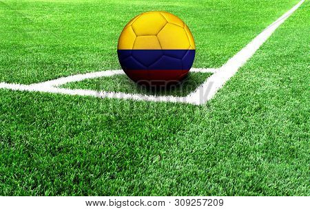 Soccer Ball On A Green Field, Flag Of Colombia