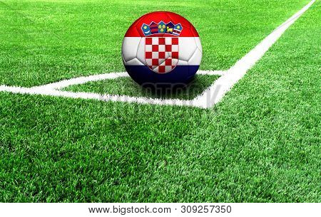 Soccer Ball On A Green Field, Flag Of Croatia