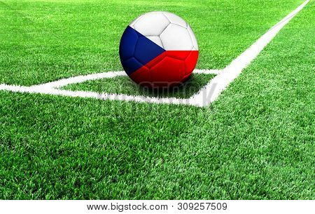 Soccer Ball On A Green Field, Flag Of Czech Republic
