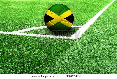 Soccer Ball On A Green Field, Flag Of Jamaica