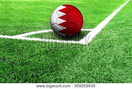 Soccer Ball On A Green Field, Flag Of Bahrain