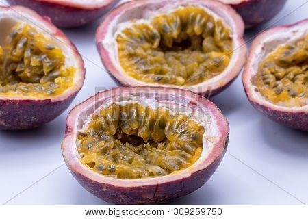Passion Fruits Isolate On White Background.passion Fruit Is A Flowering Tropical Vine.