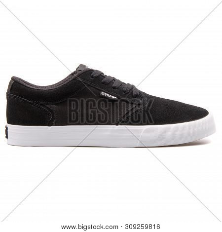 Vienna, Austria - August 25, 2017: Supra Shredder Black And White Sneaker On White Background.