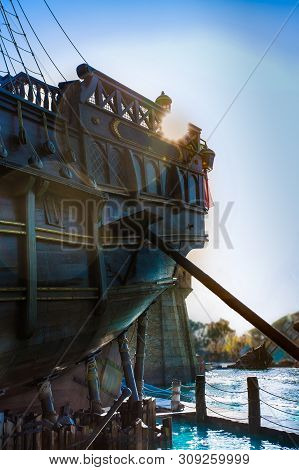 Old Ship Under Repair, Photo From The Pier.