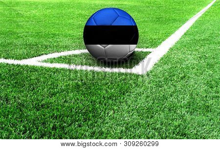 Soccer Ball On A Green Field, Flag Of Estonia