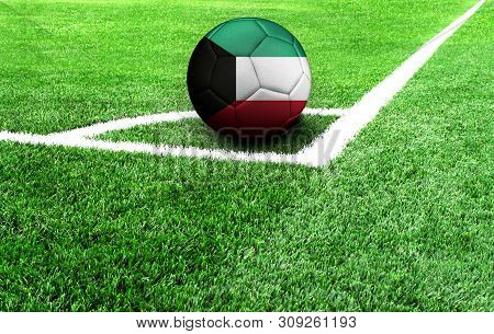 Soccer Ball On A Green Field, Flag Of Kuwait