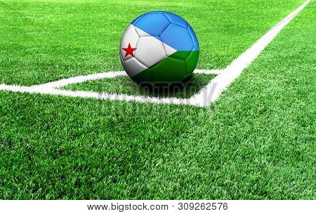 Soccer Ball On A Green Field, Flag Of Djibouti