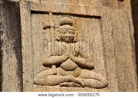 Bas Relief Sculpture Of Man With Folded Hands And Legs At Rayara Gopura, Melukote, Mandya District, 