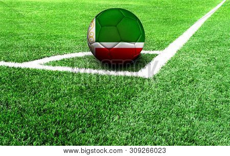 Soccer Ball On A Green Field, Flag Of Chechen Republic