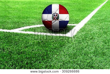 Soccer Ball On A Green Field, Flag Of Dominican Republic