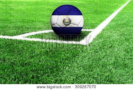 Soccer Ball On A Green Field, Flag Of El Salvador