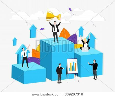 Vector Illustration.development, Path To Achieve The Goal. Team Work. Motivation. Move Up. Way To Su