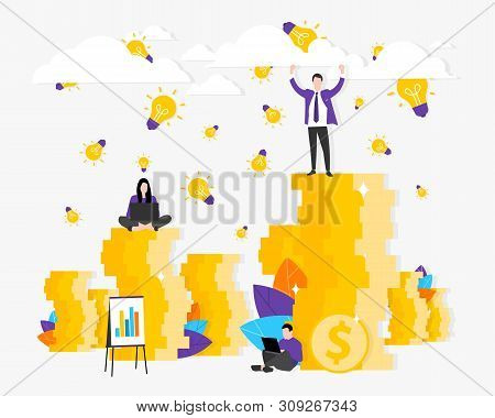 Money Vector Illustration,light Bulbs Idea Falling From The Sky On A White Background, Finance And N