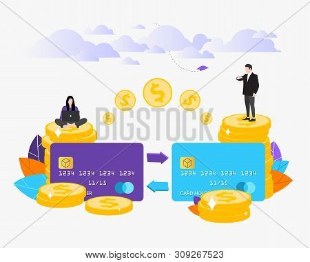 Vector Illustration. Purse. Financial Transactions, Online Money Transfers, Online Payment System Co
