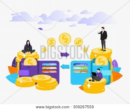 Vector Illustration. Purse. Financial Transactions, Online Money Transfers, Online Payment System Co