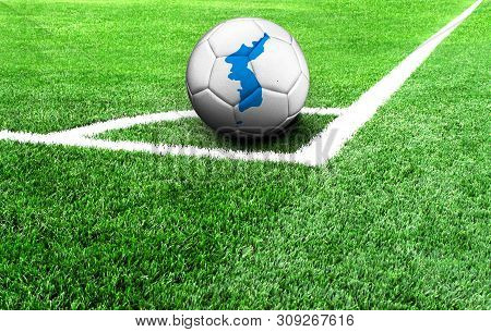 Soccer Ball On A Green Field, Flag Of Korean Unification