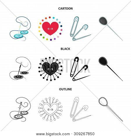 Vector Illustration Of Pin And Sewing Logo. Set Of Pin And Sketch Stock Vector Illustration.