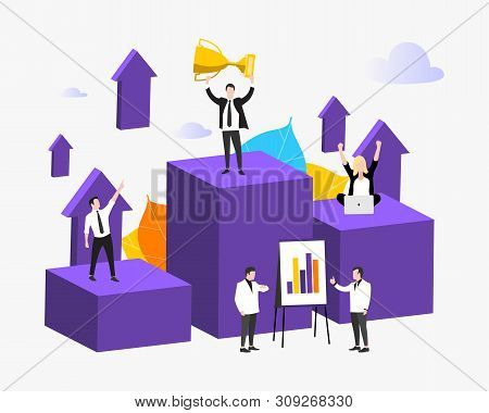 Vector Illustration.development, Path To Achieve The Goal. Team Work. Motivation. Move Up. Way To Su
