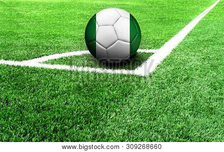 Soccer Ball On A Green Field, Flag Of Nigeria