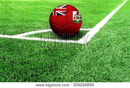 Soccer Ball On A Green Field, Flag Of Bermuda Islands