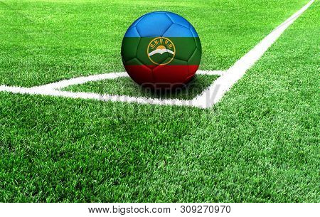Soccer Ball On A Green Field, Flag Of Karachay Cherkessia