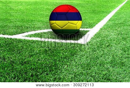 Soccer Ball On A Green Field, Flag Of Mauritius