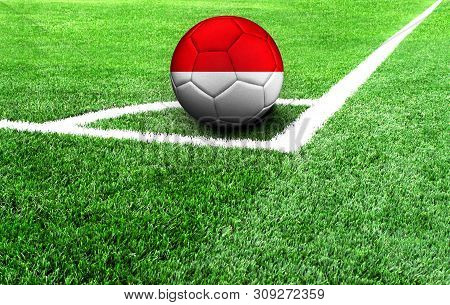 Soccer Ball On A Green Field, Flag Of Monaco