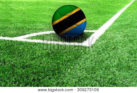 Soccer Ball On A Green Field, Flag Of Tanzania