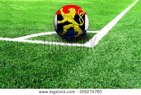 Soccer Ball On A Green Field, Flag Of Benelux