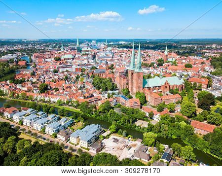 Aerial View Of The Lubeck Old Town In Germany