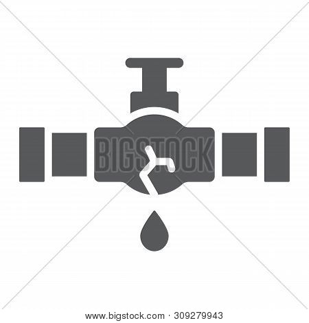 Burst Oil Pipe Glyph Icon, Crack And Plumber, Oil Leak Sign, Vector Graphics, A Solid Pattern On A W