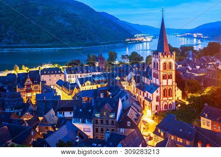 Bacharach Aerial Panoramic View. Bacharach Is A Small Town In Rhine Valley In Rhineland-palatinate, 