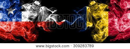 Chile Vs Chad, Chadian Smoky Mystic Flags Placed Side By Side. Thick Colored Silky Smokes Combinatio
