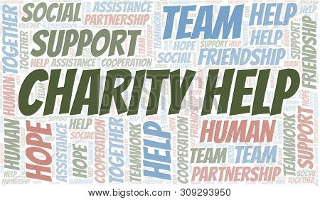 Charity Help Word Cloud. Vector Made With Text Only.