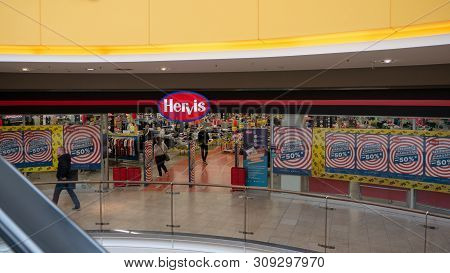 Gyor Hungary 05 07 2019 People Go Into A Hervis Shop