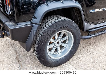 Samara, Russia - May 18, 2019: Close Up View Of Hummer Vehicle Wheel With Tire