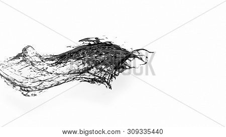 Black Splash Like Petroleum Is Hanging In The Air. 3d Rendering Of Liquid Splash In Cartoon Style. 4