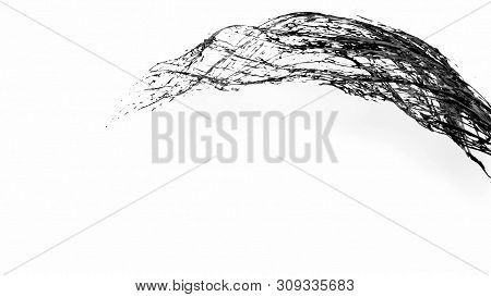 Black Splash Like Petroleum Is Hanging In The Air. 3d Rendering Of Liquid Splash In Cartoon Style. 4