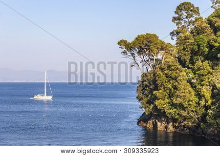 Beautiful Natural View Of The Bay Of Paraggi In Santa Margherita Ligure, Mediterranean Seacoat Near 