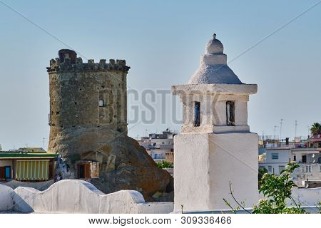 View On Smal White Pinnacle And Tower Torone In Forio On Ischia Island In Italy