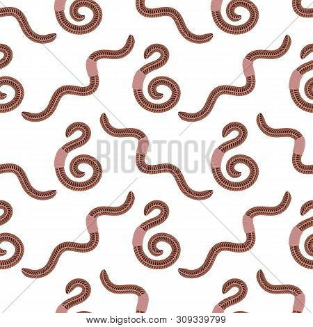 Animal Earth Red Worms For Fishing Seamless Pattern On White Background