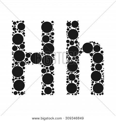 A Letter Of The Alphabet From Black Circles Laid Out By Mozayka. Vector Font Illustration.