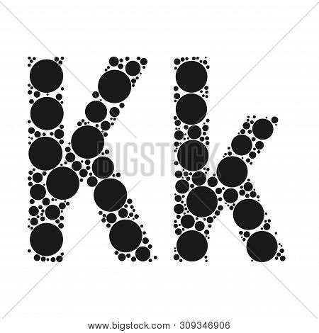 A Letter Of The Alphabet From Black Circles Laid Out By Mozayka. Vector Font Illustration.