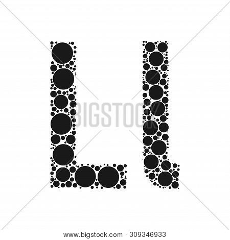 A Letter Of The Alphabet From Black Circles Laid Out By Mozayka. Vector Font Illustration.