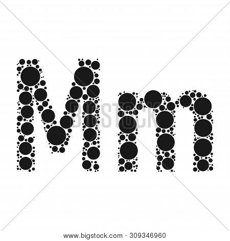 A Letter Of The Alphabet From Black Circles Laid Out By Mozayka. Vector Font Illustration.