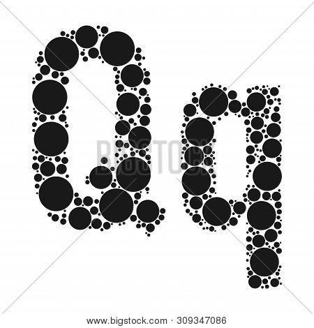 A Letter Of The Alphabet From Black Circles Laid Out By Mozayka. Vector Font Illustration.