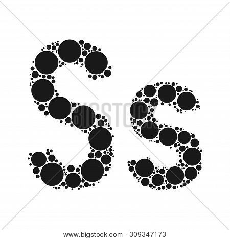A Letter Of The Alphabet From Black Circles Laid Out By Mozayka. Vector Font Illustration.