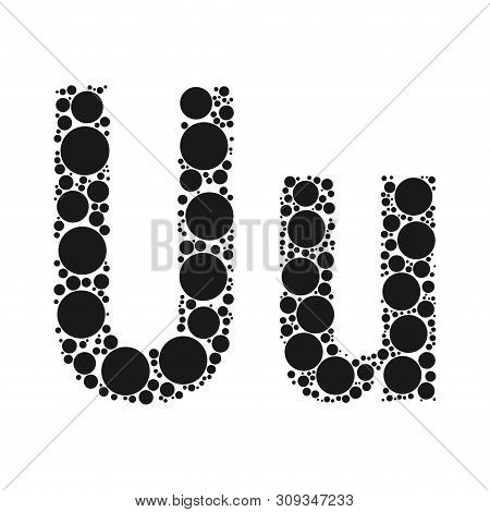 A Letter Of The Alphabet From Black Circles Laid Out By Mozayka. Vector Font Illustration.